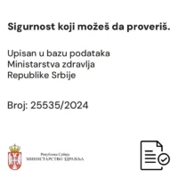 Informacija o upisu u bazu podataka Ministarstva zdravlja Republike Srbije i broju 25535/2024, uz logo ministarstva i ikonu dokumenta