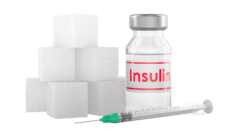 insulin vial with syringe sugar cubes 3d rendering isolated transparent background