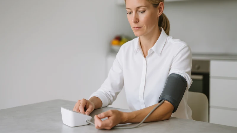 Zašto je magnezijum ključan za žene sa sindromom policističnih jajnika (PCOS)? 5 woman kitchen measuring blood pressure casual selfhealth monitoring