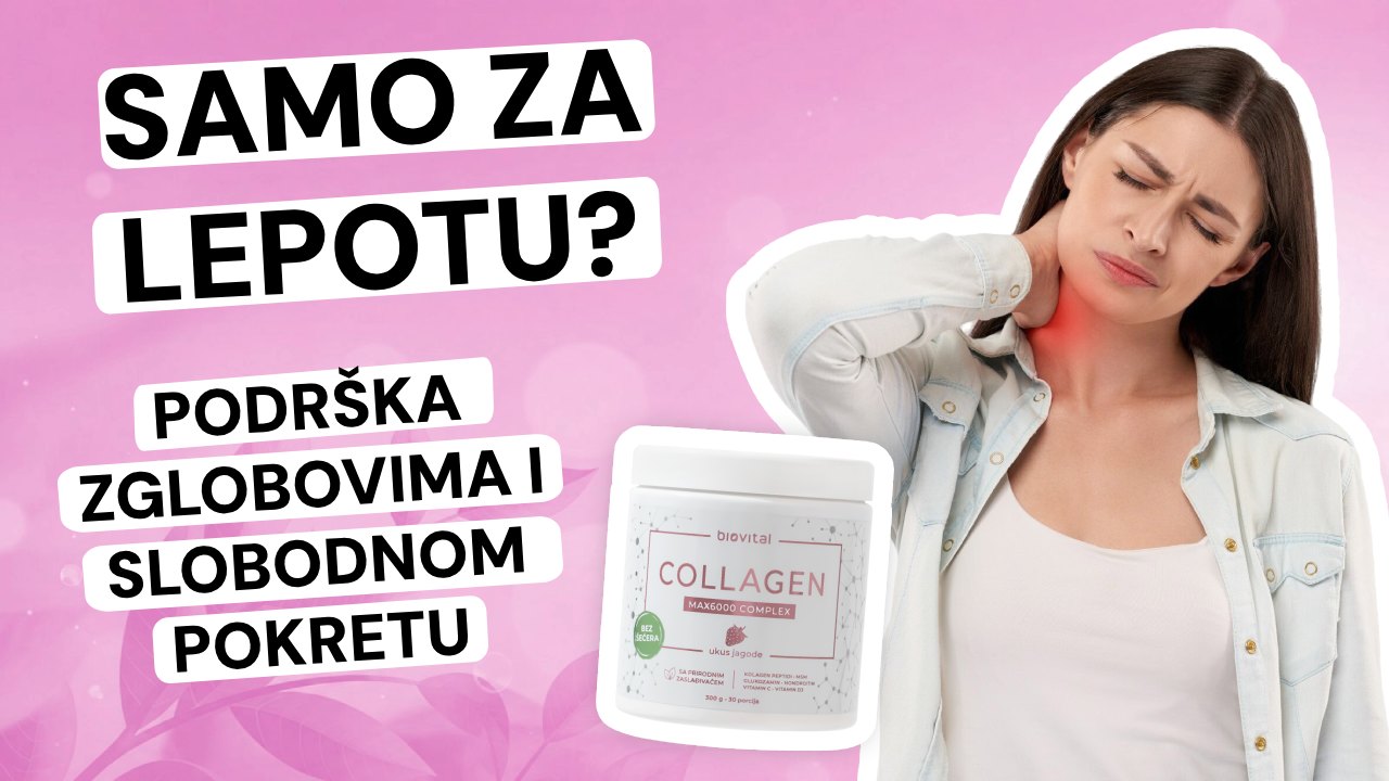 Ženu koja dodiruje vrat uz crveni naglasak bola, kolagen nije samo za lepotu